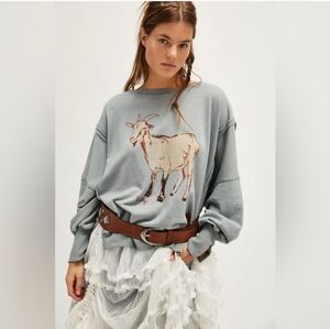 NWT Free People Camden Graphic Billy GOAT Oversized Pullover Sweatshirt